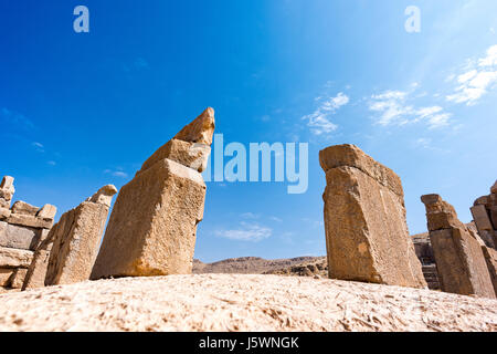 Ruins at Persepolis historical city in Shiraz, The construction of this impressive palace started by Darius I, one of Cyrus's successors, in 518 BC. Stock Photo