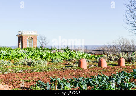 Charlottesville, USA - January 20, 2013: Vegetable garden on mountain in Monticello, Thomas Jefferson's home Stock Photo