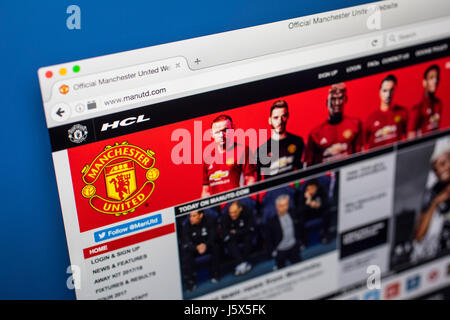 LONDON, UK - MAY 17TH 2017: The homepage of the official website for Manchester United Football Club, viewed on a computer screen, on 17th May 2017.