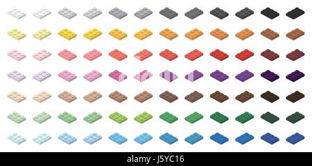 Children brick toy simple colorful bricks 3x2 low, isolated on white background Stock Vector