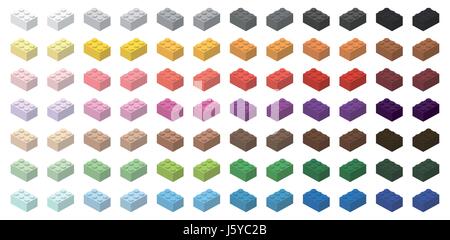 Children brick toy simple colorful bricks 3x2 high, isolated on white background Stock Vector