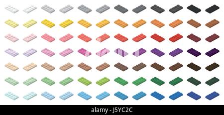 Children brick toy simple colorful bricks 4x2 low, isolated on white background Stock Vector