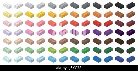 Children brick toy simple colorful bricks 4x2 high, isolated on white background Stock Vector