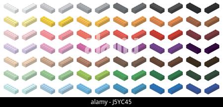 Children brick toy simple colorful bricks 6x2 high, isolated on white background Stock Vector