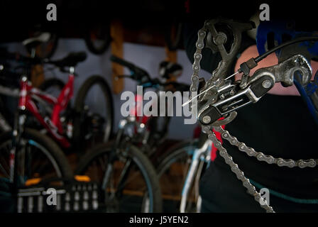 Master bike repairs workshop in their own hands Stock Photo