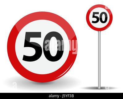 Speed limit 50 road traffic icon sign flat style design vector ...