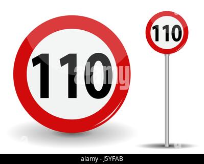 Speed limit 110 round road traffic icon sign flat style design vector ...
