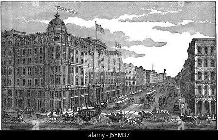 Street Scene and Palmer House, Chicago, Illinois, USA, Standard Publishing Company, Illustration, 1888 Stock Photo