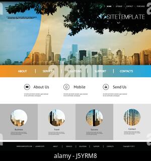 Modern Colorful Web Site Creative Design Element Template Layout with Sunny Cityscape Skyline Image Header,  Urban Theme,  City Skyline Background Stock Vector