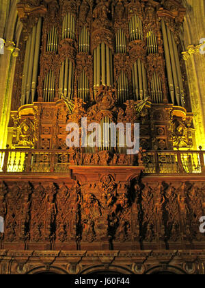 The organ of Cathedral de Santa Maria de la Sede, Seville, Andalusia, Seville province, Spain, Europe, UNESCO World Heritage Site Stock Photo