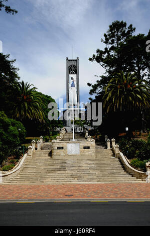The steps leading up to Christ Church Cathedral in the New Zealand South Island city of Nelson.The tower of the cathedral is 35 metres high. Stock Photo