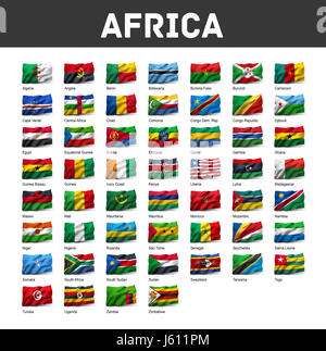 Flags of Africa waving in the wind, isolated on white background Stock Photo