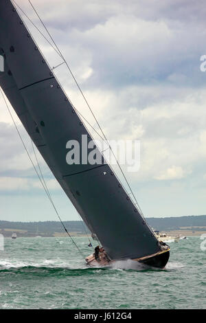 J-Class yacht 'Rainbow' powering up the second beat of Race 2 of the J Class Solent Regatta, July 2012 Stock Photo