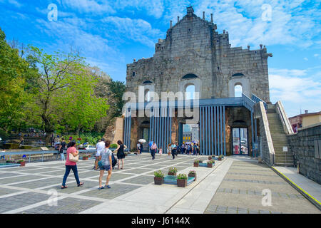 MACAU, CHINA- MAY 11, 2017: Ruins Of Saint Paul's Cathedral, built from 1582 to 1602 by the Jesuits, was destroyed by a fire during a typhoon in 1835 Stock Photo