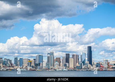 Seattle downtown skyline view seen from across Elliot Bay, Washington, US Stock Photo