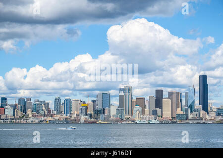 Seattle downtown skyline view seen from across Elliot Bay, Washington, US Stock Photo