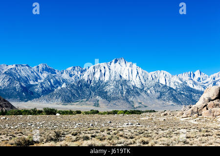 The Sierra Nevada mountians as seen from the Alabama Hills near Lone Pine California Stock Photo