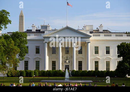 north facade from pennsylvania avenue the white house with washington monument in the background Washington DC USA Stock Photo