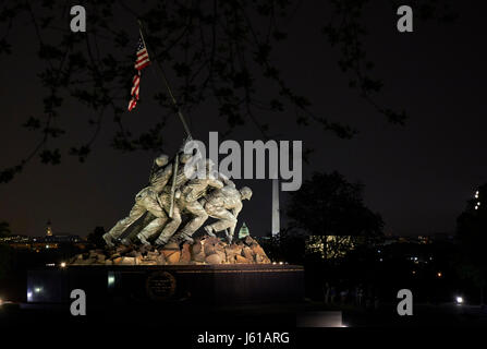 United states marine corps war memorial iwo jima statue at night Washington DC USA