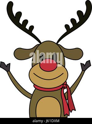 color image cartoon half body reindeer with scarf Stock Vector