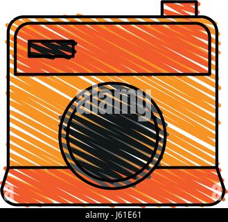 color crayon stripe cartoon analog camera with flash Stock Vector