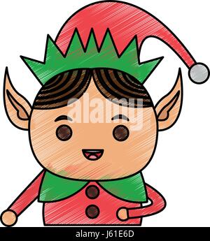 color pencil cartoon half body christmas elf Stock Vector