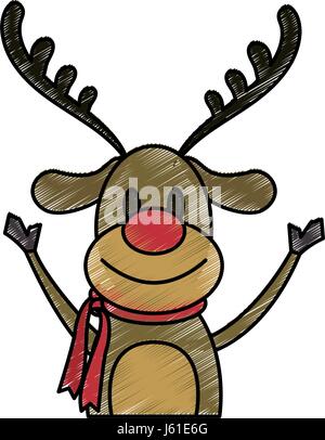 color pencil cartoon half body reindeer with scarf Stock Vector