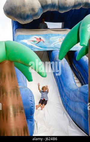 Valparaiso Indiana,Zao Island Entertainment Center,centre,boy boys,male kid kids child children youngster youngsters youth youths child,inflatable sli Stock Photo
