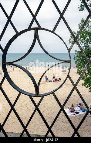 Indiana Chesterton,Indiana Dunes State Park,Lake Michigan National Lakeshore,Nature Preserve,protected land,public beach,swim,relax,Pavilion,metal gri Stock Photo