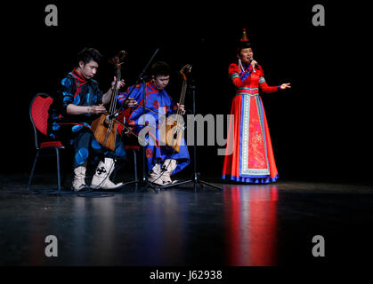 Brussels, Belgium. 18th May, 2017. Artists from north China's Inner Mongolia Autonomous Region perform at the opening of the 3rd China Arts Festival in the EU in Brussels, Belgium, May 18, 2017. Credit: Ye Pingfan/Xinhua/Alamy Live News Stock Photo