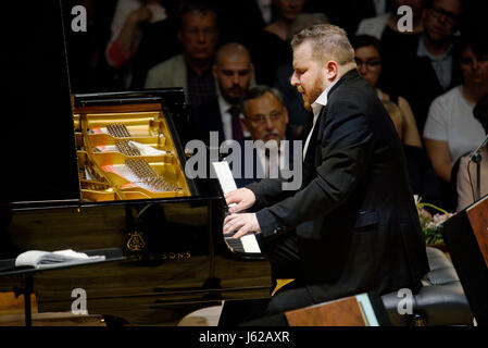 Czech piano player Lukas Vondracek accompanied by the Czech Philharmonic  performs within Prague Spring music festival in Prague, Czech Republic, May 18, 2017. (CTK Photo/Vit Simanek) Stock Photo