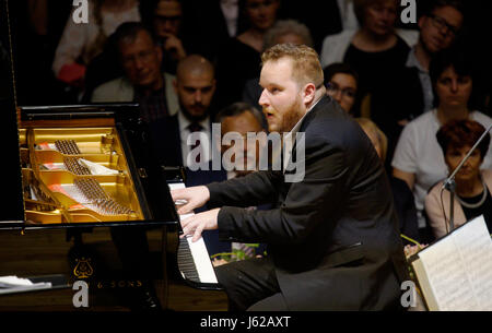 Czech piano player Lukas Vondracek accompanied by the Czech Philharmonic  performs within Prague Spring music festival in Prague, Czech Republic, May 18, 2017. (CTK Photo/Vit Simanek) Stock Photo