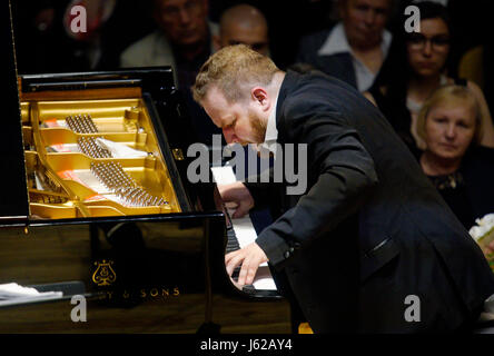 Czech piano player Lukas Vondracek accompanied by the Czech Philharmonic  performs within Prague Spring music festival in Prague, Czech Republic, May 18, 2017. (CTK Photo/Vit Simanek) Stock Photo