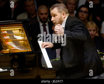 Czech piano player Lukas Vondracek accompanied by the Czech Philharmonic  performs within Prague Spring music festival in Prague, Czech Republic, May 18, 2017. (CTK Photo/Vit Simanek) Stock Photo