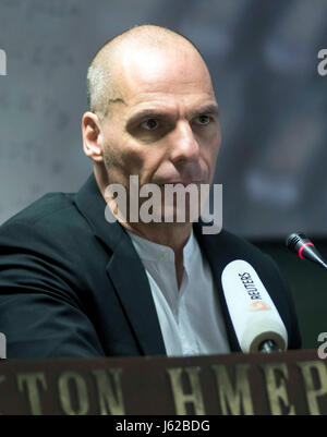 Athens, Greece. 19th May, 2017. Yanis Varoufakis, former Greek Finance Minister and co-founder of Diem25 pan-European political movement speaks during a press conference about the targets of Diem25 in Athens, Greece, on 19 May 2017.   ©Elias Verdi/Alamy Live News Stock Photo