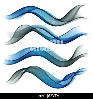 Set abstract color smoke wave. Transparent wave. Abstract smooth Vector lines. Stock Vector