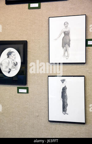 Indiana Chesterton,Chesterton Art Center,centre,local artists,framed pencil drawing,figure,adult adults woman women female lady,exhibit exhibition col Stock Photo