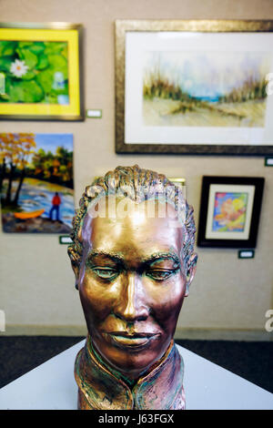 Indiana Chesterton,Chesterton Art Center,centre,visual art artwork,local artists,bronze,head,sculpture,framed paintings,exhibit exhibition collection, Stock Photo