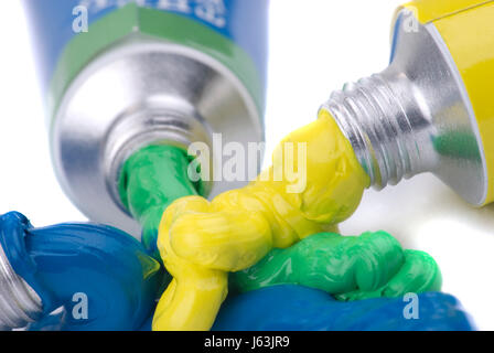 blue colour green paint tint tube oil paint dyer staint pigment macro close-up Stock Photo