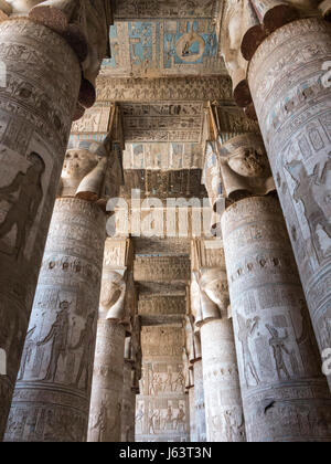 Colour painted court in Denderah temple, near Quena, Egypt Stock Photo