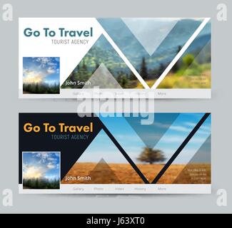 Template of white and black cover with triangles for images for social networks. Design for travel agencies and more. Photo of sample mosaic Stock Vector