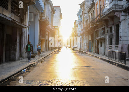 Sunrise in Neptuno street in Havana, Cuba Stock Photo