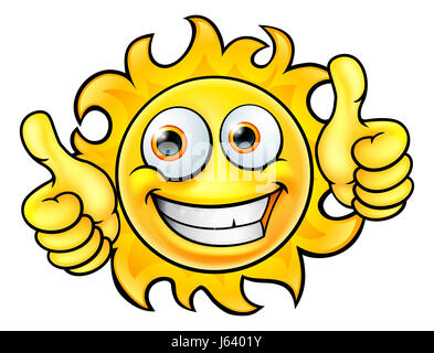 A sun cartoon character mascot smiling and giving a thumbs up Stock Photo