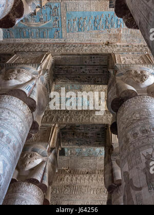 Colour painted court in Denderah temple, near Quena, Egypt Stock Photo