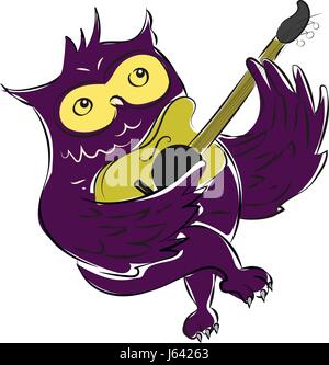 A Cute Owl Singing While Strumming His Guitar - Vector Cartoon Illustration Stock Vector