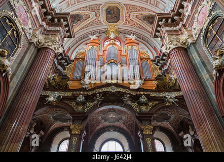 POZNAN, POLAND - AUGUST 04, 2014: The pipe organ in the Church of Our Lady of Perpetual Help and St. Mary Magdalene in Poznan on August 04, 2014. Pola Stock Photo