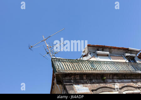 Porto, Portugal - An old fashioned television antenna on a rooftop. Stock Photo