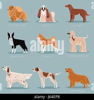 Dog flat icons set Stock Vector