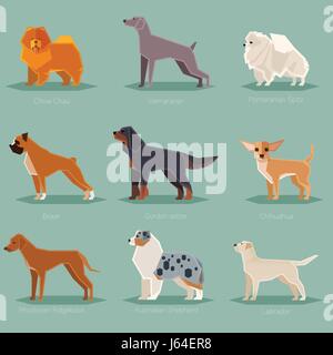 Dog flat icons set Stock Vector