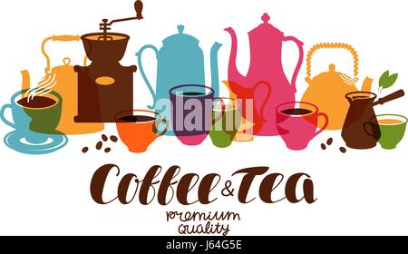 Drinks, tea, coffee banner. Design template for restaurant menu or cafe. Vector illustration Stock Vector